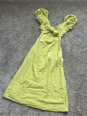 Show Me Your MuMu Green Yellow Tie-Front Ruffle Midi Dress